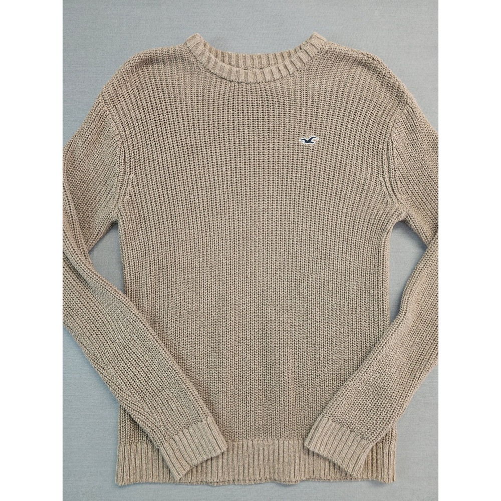 Hollister California Knit Sweater Tan Crew Neck Long Sleeve Logo Size L